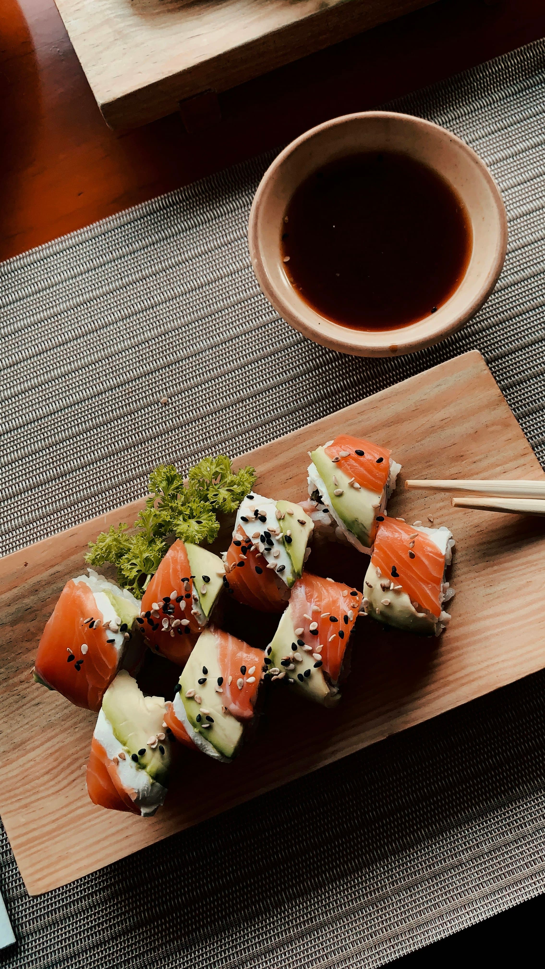 Nigiri set on a dark slate plate
